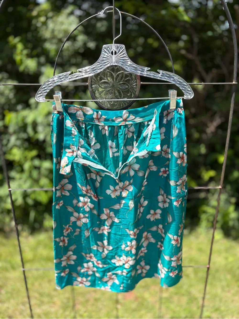 Vintage Women’s Floral Teal Midi Skirt Hawaiian Summer Lightweight A-Line Retro